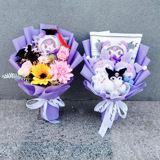 Sanrio Kuromi Plush Flower Bouquet — Soft Plush Doll Gift for Christmas, Valentine's Day, Birthday & Wedding Party
