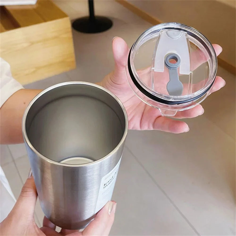 600ml Portable Stainless Steel Thermos Cup - Leak-proof Coffee Mug with Straw, Insulated Water Bottle for Drinkware