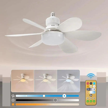 Household Detachable Fan Blades - Small Ceiling Fan with Intelligent Remote Control, Adjustable Wind & Light for Bedroom and Restaurant