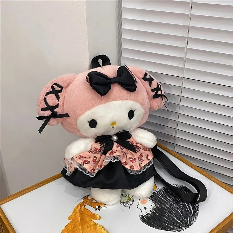 Kawaii Sanrio Kuromi Plush Backpack – Lolita Style Stuffed Animal Doll, My Melody Tote Bag for Women & Girls, Christmas Gift