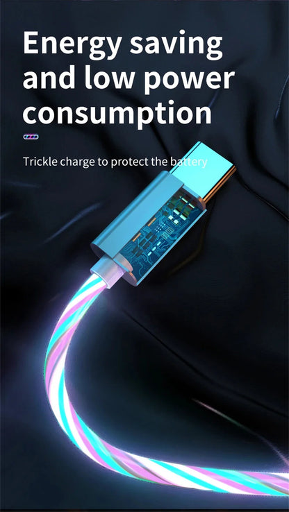 NNBILI 3-in-1 Glowing LED Fast Charging Cable – Luminous USB Type-C Charger for iPhone, Xiaomi & Phones