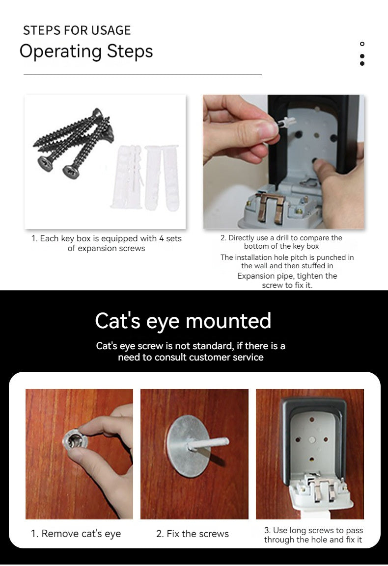 4 Digit Outdoor Password Key Box with Waterproof Steel Wire Hanging Hook - Free Installation & Extended Locking Storage