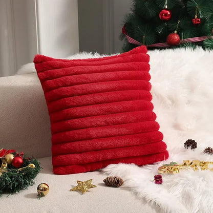 Faux Rabbit Fur Cushion Cover – Plush Soft Fluffy Striped Decorative Pillowcase for Luxury Sofa Home Decor