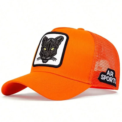 Panther Embroidery Baseball Cap - Unisex Adjustable Mesh Sun Protection Hat for Spring & Summer Outdoor Wear