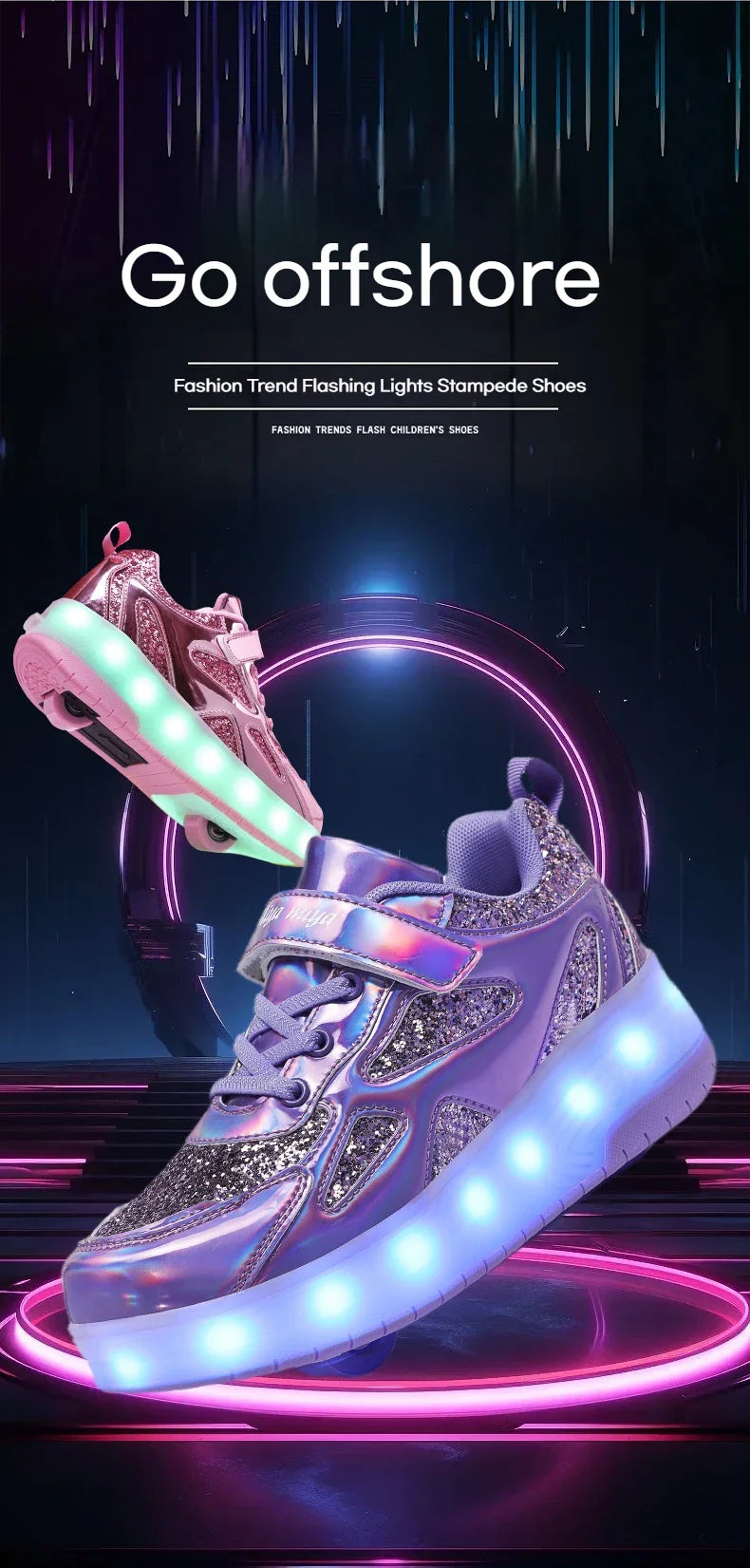 Kids' Inline Roller Skates – Removable 2-Wheel Skate Sneakers for Girls, Powerslide Wheeled Shoes