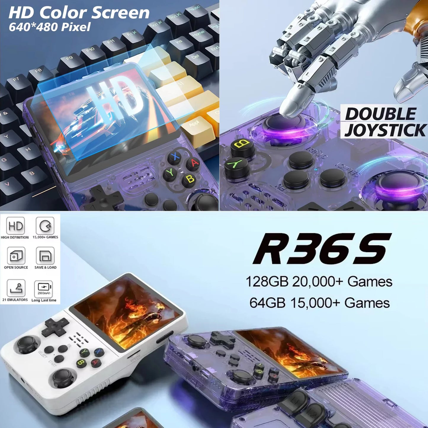 BOYHOM R36S Retro Handheld Game Console – 3.5" IPS, Linux ARKOS, Dual-RAM, 15,000+ Games, 64GB/128GB Portable Pocket Player