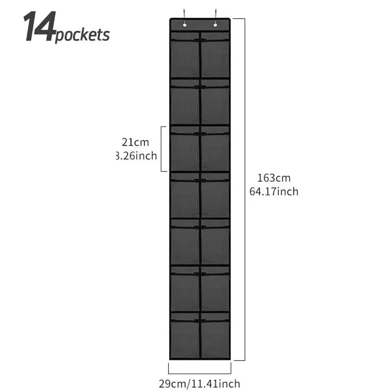 Hanging Shoe Rack Organizer – Over-the-Door 12/14 Pocket Breathable Mesh Storage for Slippers and Shoes