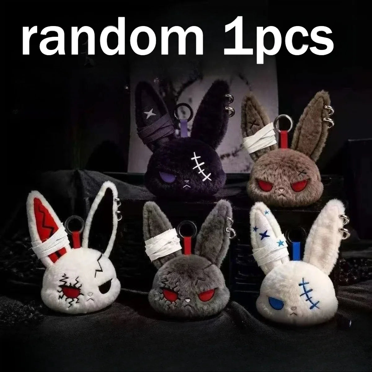 Gothic Bunny Plush Keychain - Kawaii Rabbit Bag Charm Bandage Design Pendant Car Ornament Gift
