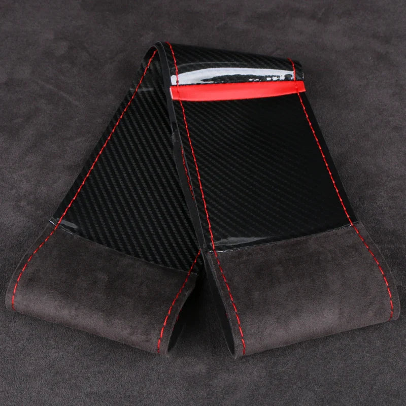Dual-Tone Carbon Suede Steering Wheel Cover — Non-Slip, Soft Comfort, Universal Fit for Round & D-Type Wheels
