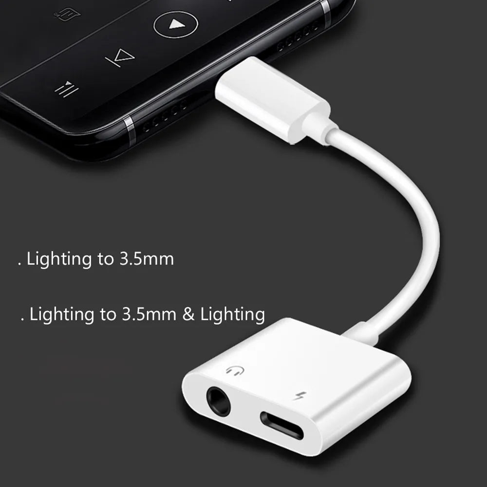 Headphone Adapter for iPhone 14/13/12/11/X/8/7 Plus — Lightning to 3.5mm Aux Audio Splitter Earphone Jack Cable