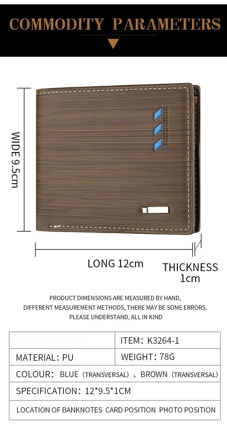 Men's Stripe Wallet - High-Quality Leather Multi-Function ID and Credit Card Holder with Two-Fold Money Clip and Coin Purse