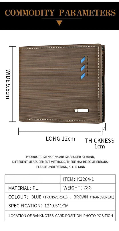 Men's Stripe Wallet - High-Quality Leather Multi-Function ID and Credit Card Holder with Two-Fold Money Clip and Coin Purse