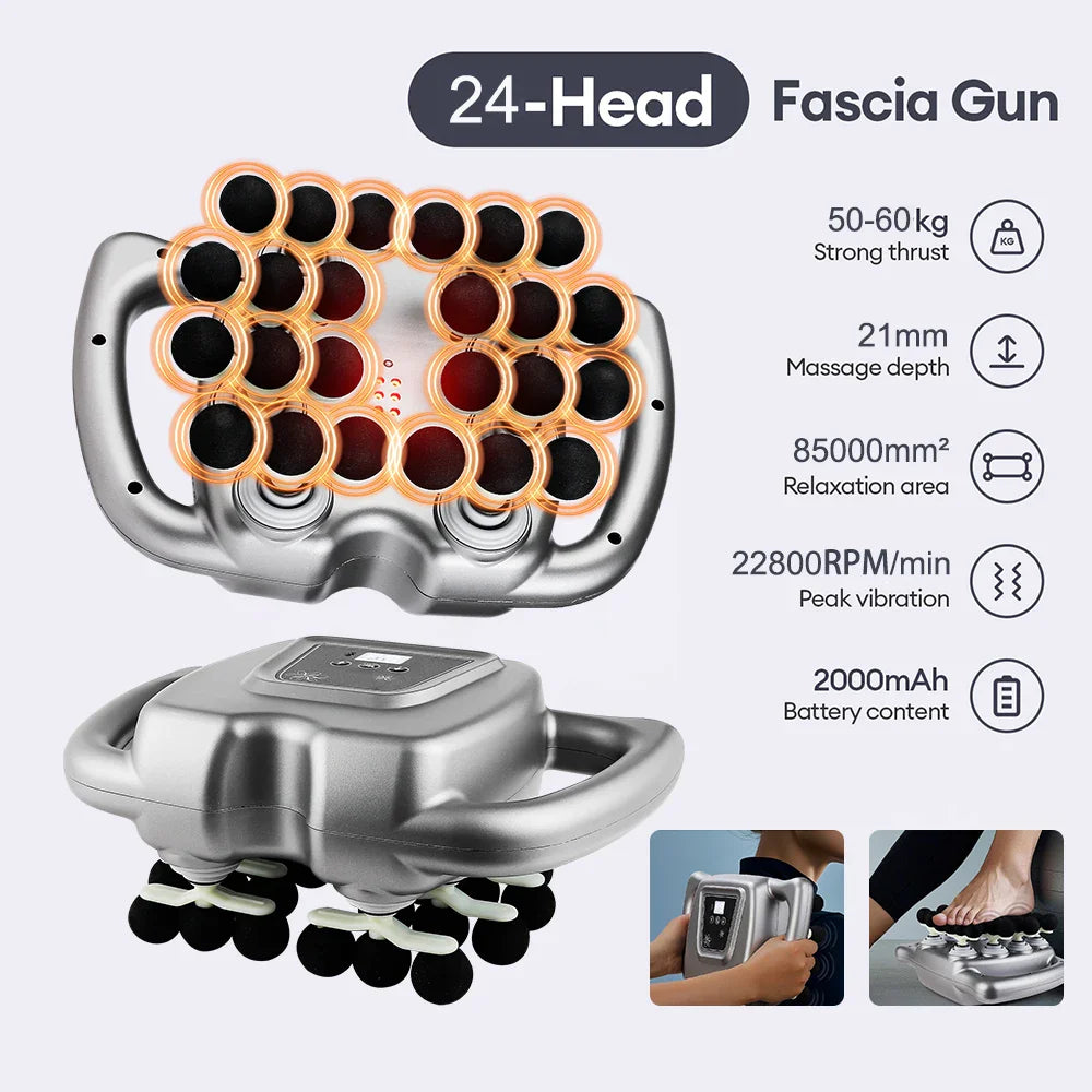 24-Head Fascia Massage Gun 9 Modes High-Frequency Vibration Full Body Massager for Back Neck Shoulder Waist Muscle Relaxation Deep Tissue Massage Device