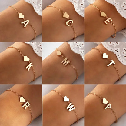 26 Letters Personalized Heart Bracelet - Custom Initial Name Jewelry for Girls & Women, Anniversary Gift