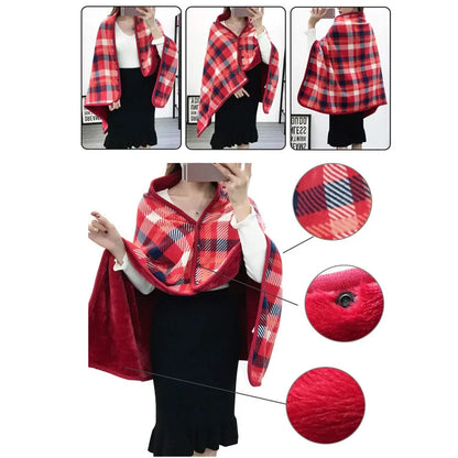 Women’s Double-Layer Tartan Plaid Blanket Scarf – Winter Warm Multifunction Shawl Wrap