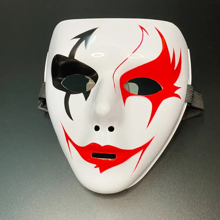 Halloween Masquerade Full Face Mask – Hand-Painted White & Black Gold Death Clown for Adults