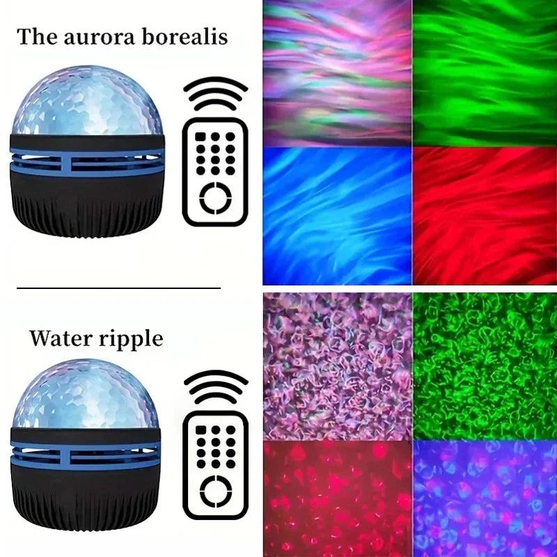 Galaxy Projection Light – LED Water Pattern Starry Sky Lamp, Aurora Projector and Mini Moon Star Night Light for Room Decor