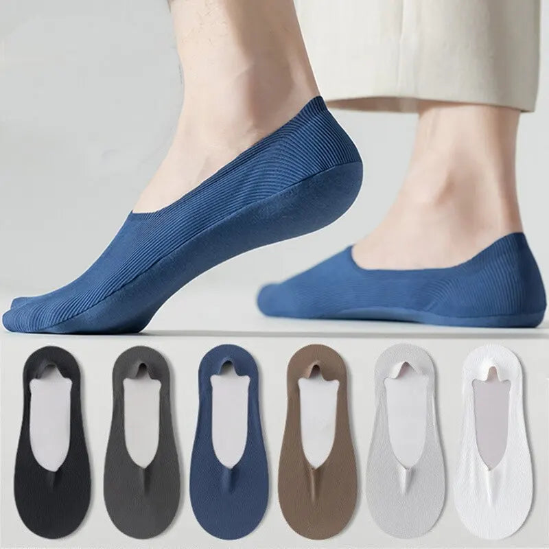 5 Pairs Men's Cotton Boat Socks – Thin, Breathable, Deodorizing No-Show Summer Socks with Non-Slip Silicone Grip