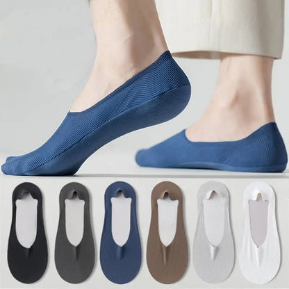 5 Pairs Men's Cotton Boat Socks – Thin, Breathable, Deodorizing No-Show Summer Socks with Non-Slip Silicone Grip