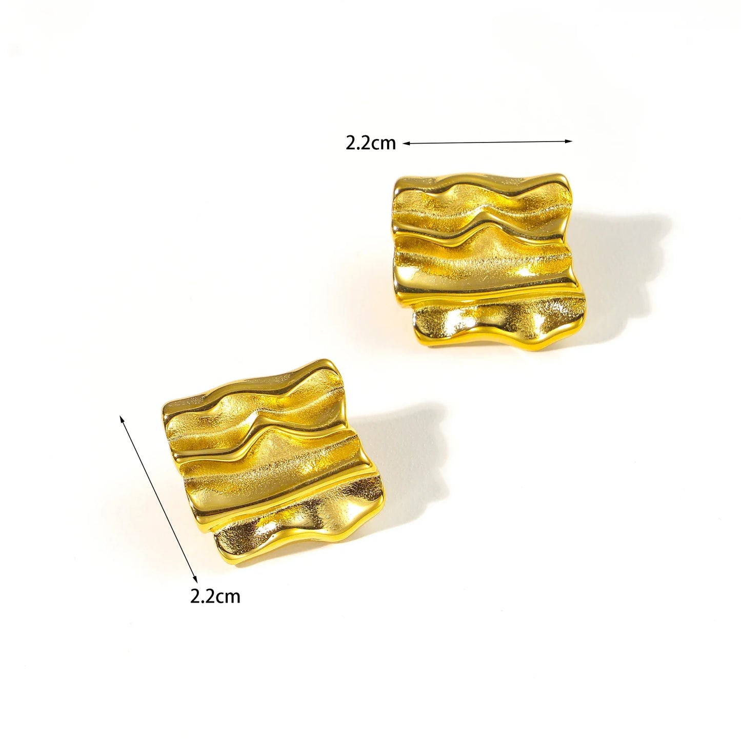 CARLIDANA 18K Gold Plated Titanium Steel Square Earrings – Waterproof Wrinkle-Shaped Jewelry