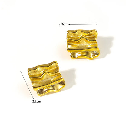 CARLIDANA 18K Gold Plated Titanium Steel Square Earrings – Waterproof Wrinkle-Shaped Jewelry