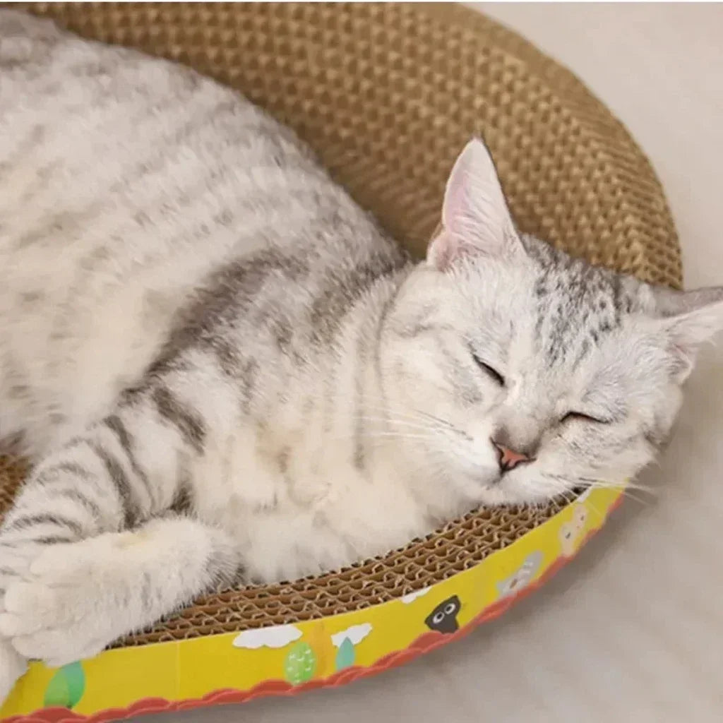 Cat Scratching Board – Oval Corrugated Paper Claw Grinding Toy, Wear-Resistant Furniture Protector & Cat Nest Accessory