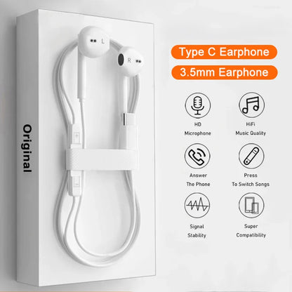 Original Type-C Wired Headphones – 3.5mm Earbuds for Xiaomi, Redmi, Poco, Huawei, Samsung