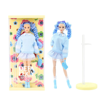 DEFA Lucy Love Fashion Doll – Blue Sweatshirt, Plaid Pleated Skirt & Matching Heeled Boots