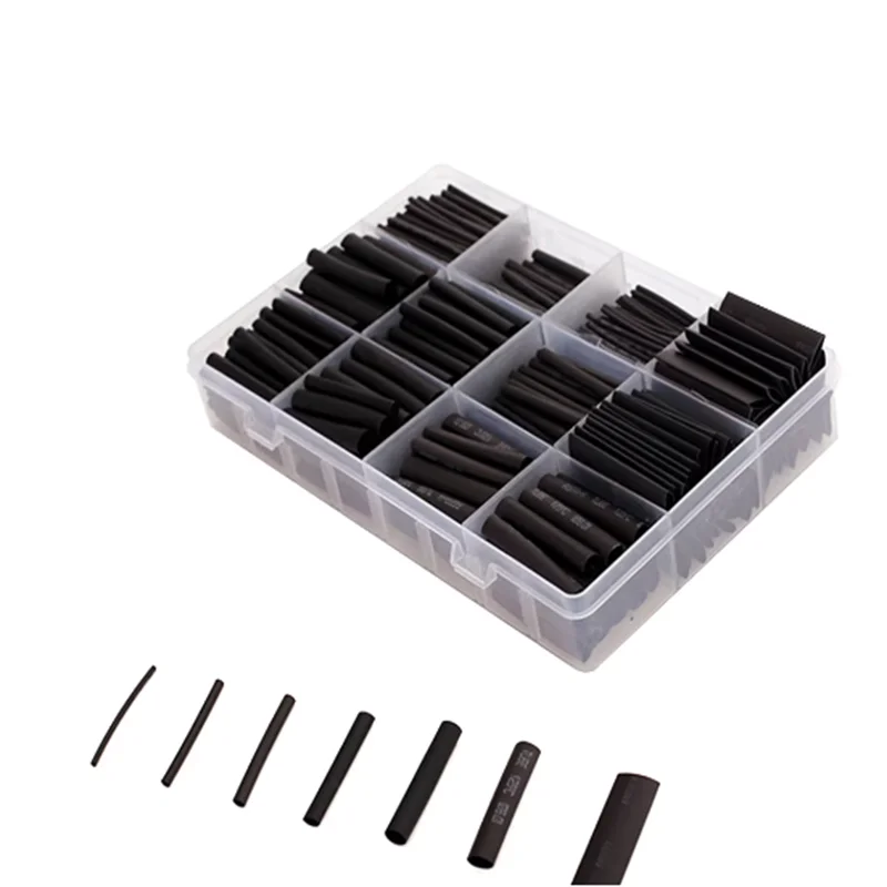 625pcs Heat Shrink Tubing Set – 2:1 Black Thermoresistant Polyolefin Sleeving for Wire & Cable Wrapping
