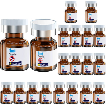 Sterile Glass Vials with Rubber Stopper & Aluminum Cap – 20pcs Individually Packaged, Burr-Free