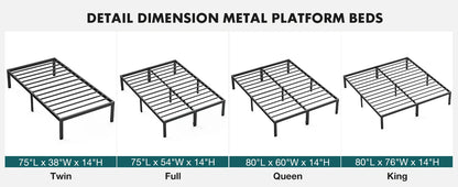 Metal Bed Frame with Storage – Twin, Full, Queen & King Size Platform with Steel Slat Support 350lbs