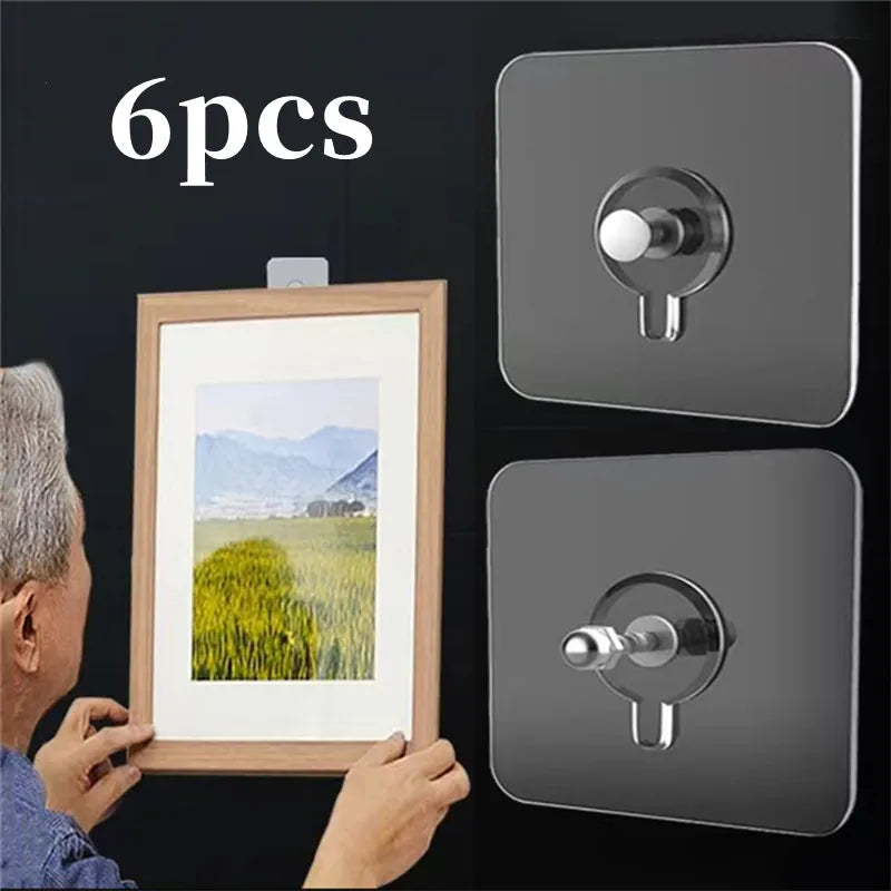 6Pcs PVC Strong Adhesive Nails Hooks - Waterproof, Transparent, and Durable Wall Hooks for Kitchen, Bathroom, and More