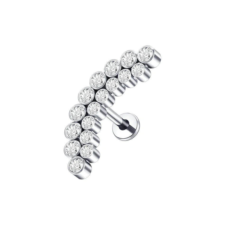 Titanium CZ Tragus & Helix Stud – Internally Threaded Labret Lip Ring Piercing Earring (1PC)