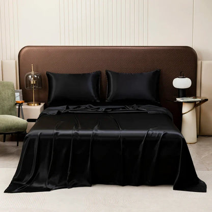 Silky Satin Bed Sheet Set for Summer – Ice Cooling Flat Sheet with Pillowcase, Single/Queen/King Sizes