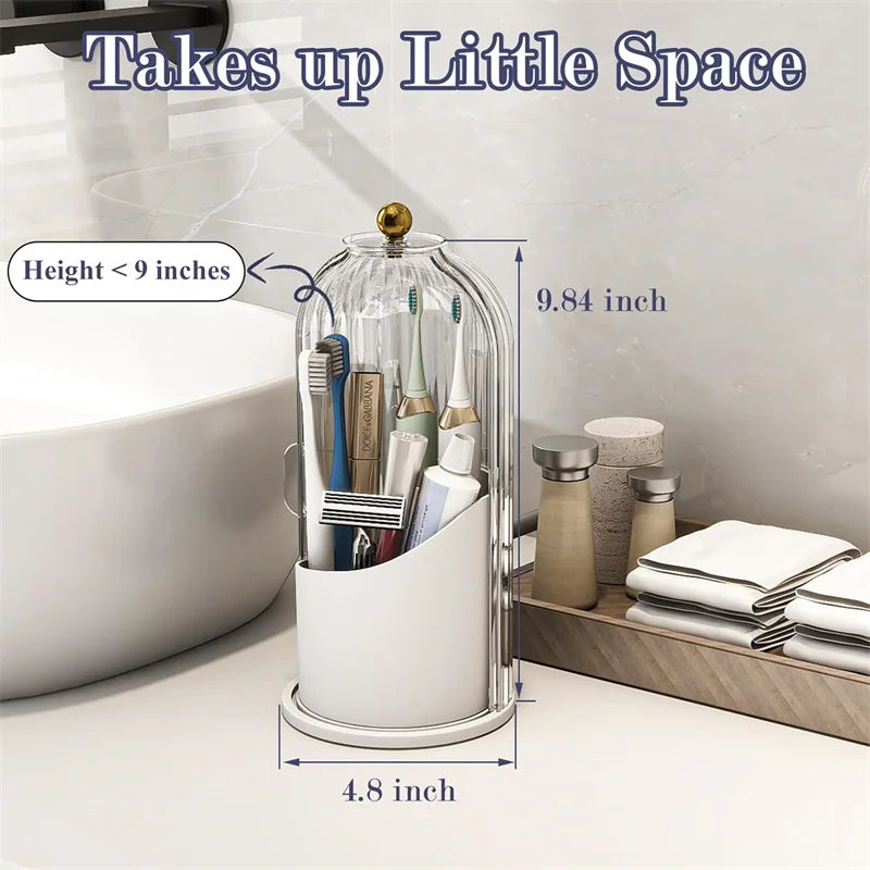 Rotating Toothbrush Holder with Sliding Lid – Dustproof 3-Slot Countertop Organizer for Electric Toothbrush & Toothpaste