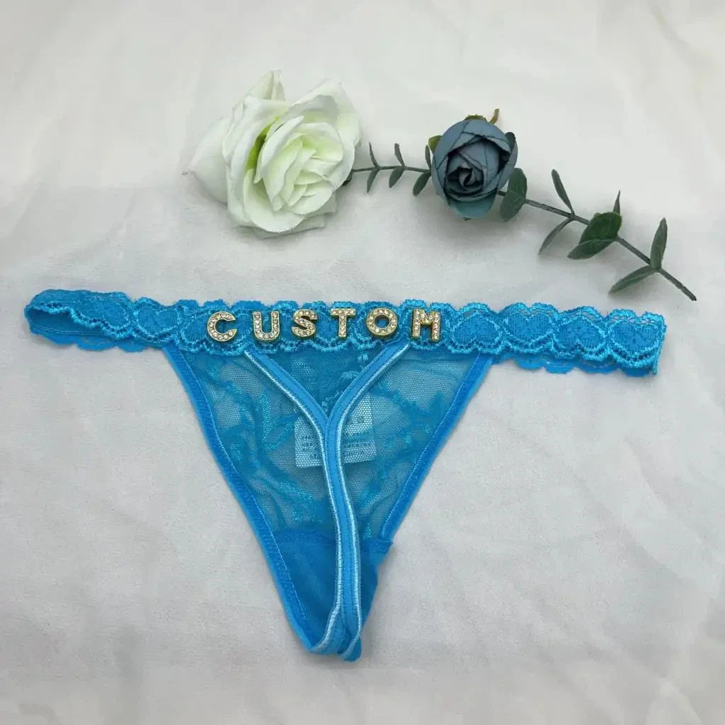 Custom Rhinestone Letter Thong Panties – Personalized Sexy G-String Underwear DIY Name Bikini Jewelry Gift for Women
