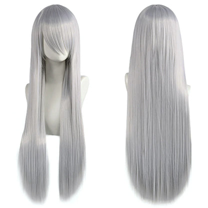80cm Long Cosplay Wig - Synthetic Straight Hair with Bangs for Lolita Anime Costume Party Styling