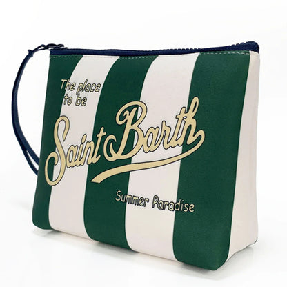 S-Saint B-Barth Striped Neoprene Zip-Up Clutch – Unisex Cosmetic & Toiletry Makeup Bag for Women