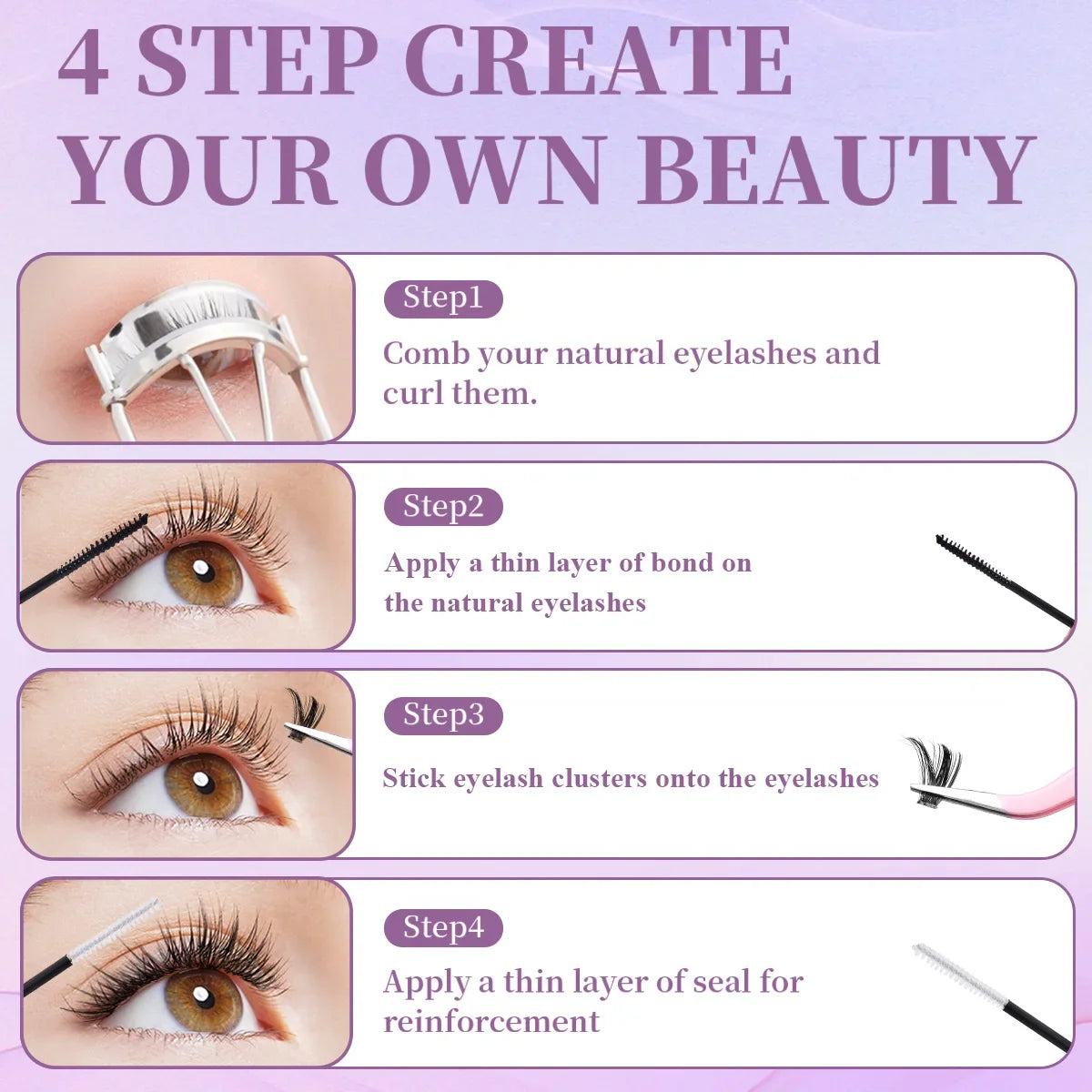 DIY Lash Extension Kit – Mixed Style Lash Clusters with Bond & Seal, Remover, Tweezers & Brush for Natural Volume & Salon-Style Eyelash Extensions