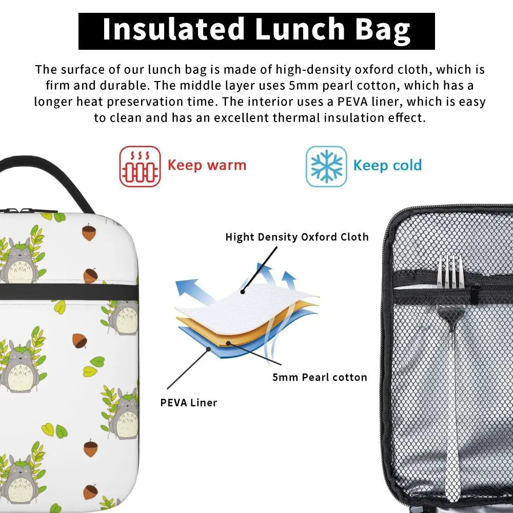 Totoro Miyazaki Anime Insulated Lunch Tote Bag – Portable Thermal Cooler for School & Office