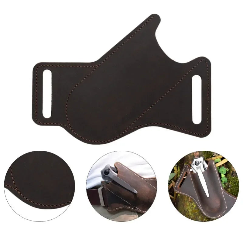 Leather Folding Knife Sheath with Waist Belt Clip - Anti-Scratch Holder for Pocket Knives and Tools, Ideal for Camping
