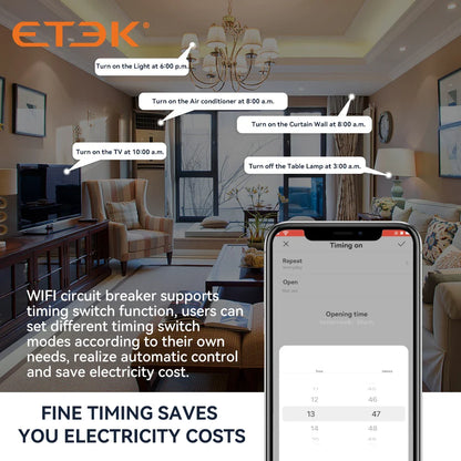 ETEK Tuya WiFi Smart Circuit Breaker RCBO – Remote Control, Short Circuit Protection, Timer, 2P 16A-63A, Smart Life App (EKR3L)