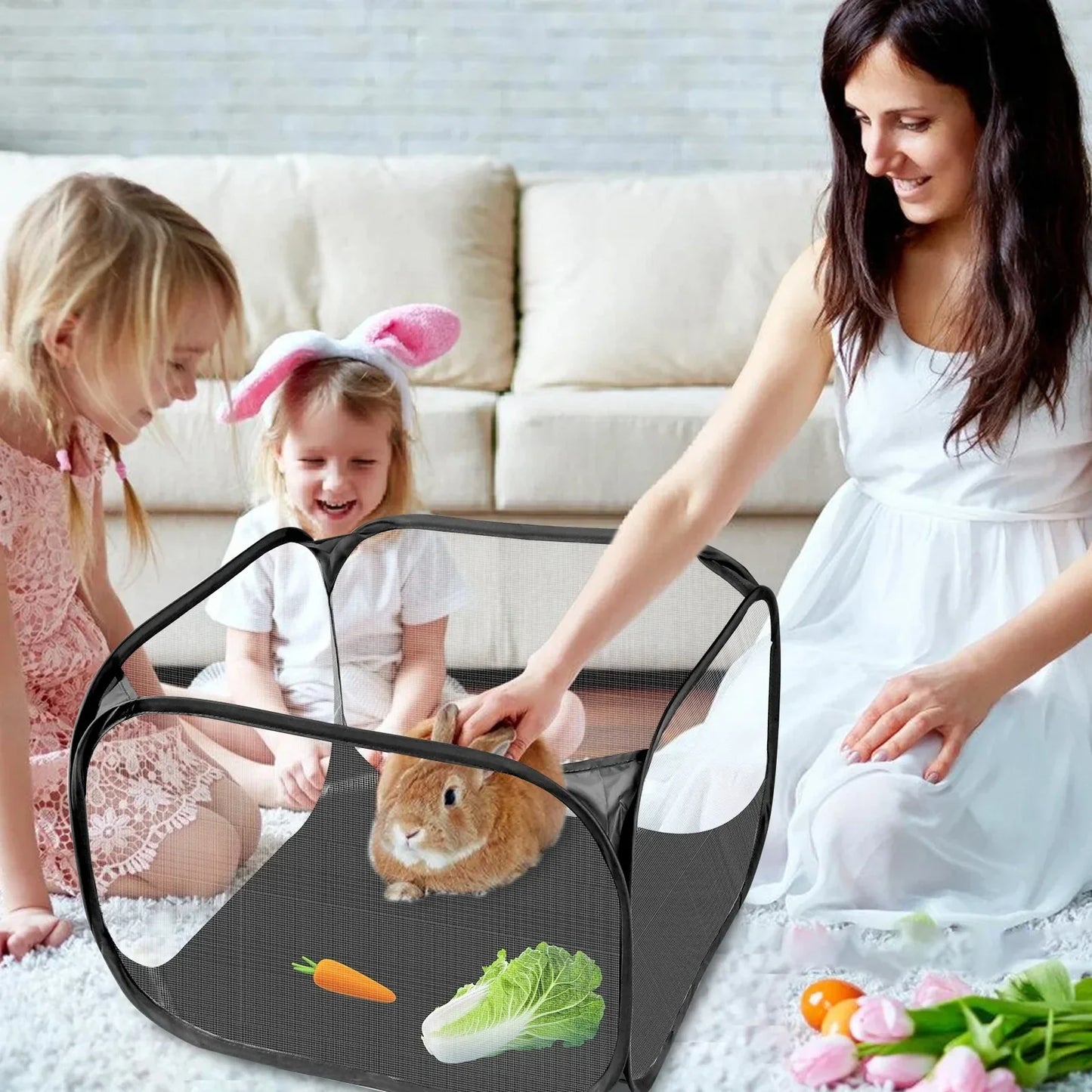 Portable Small Animal Playpen - Foldable Pet Cage with Transparent Mesh for Cats & Chickens