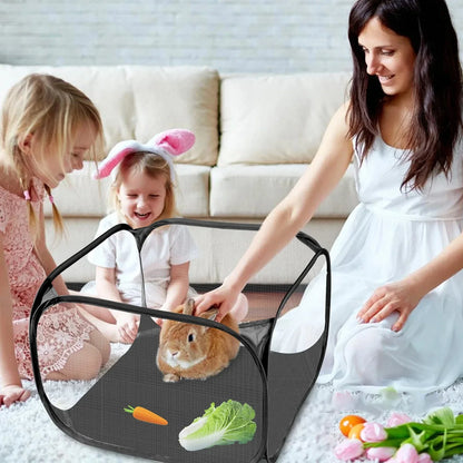 Portable Small Animal Playpen - Foldable Pet Cage with Transparent Mesh for Cats & Chickens