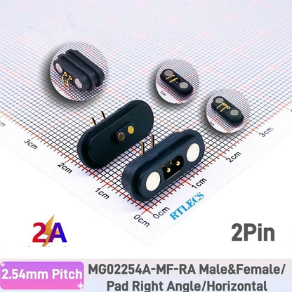 2A Waterproof Magnetic Pogo Pin Connector – 2.54mm Spring-Loaded DC Power Socket, 2-6 Positions