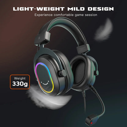 Fifine RGB Dynamic Gaming Headset — Over-Ear Mic Headphones with 7.1 Surround Sound & 3 EQ Modes for PC, PS4, PS5, Games & Music