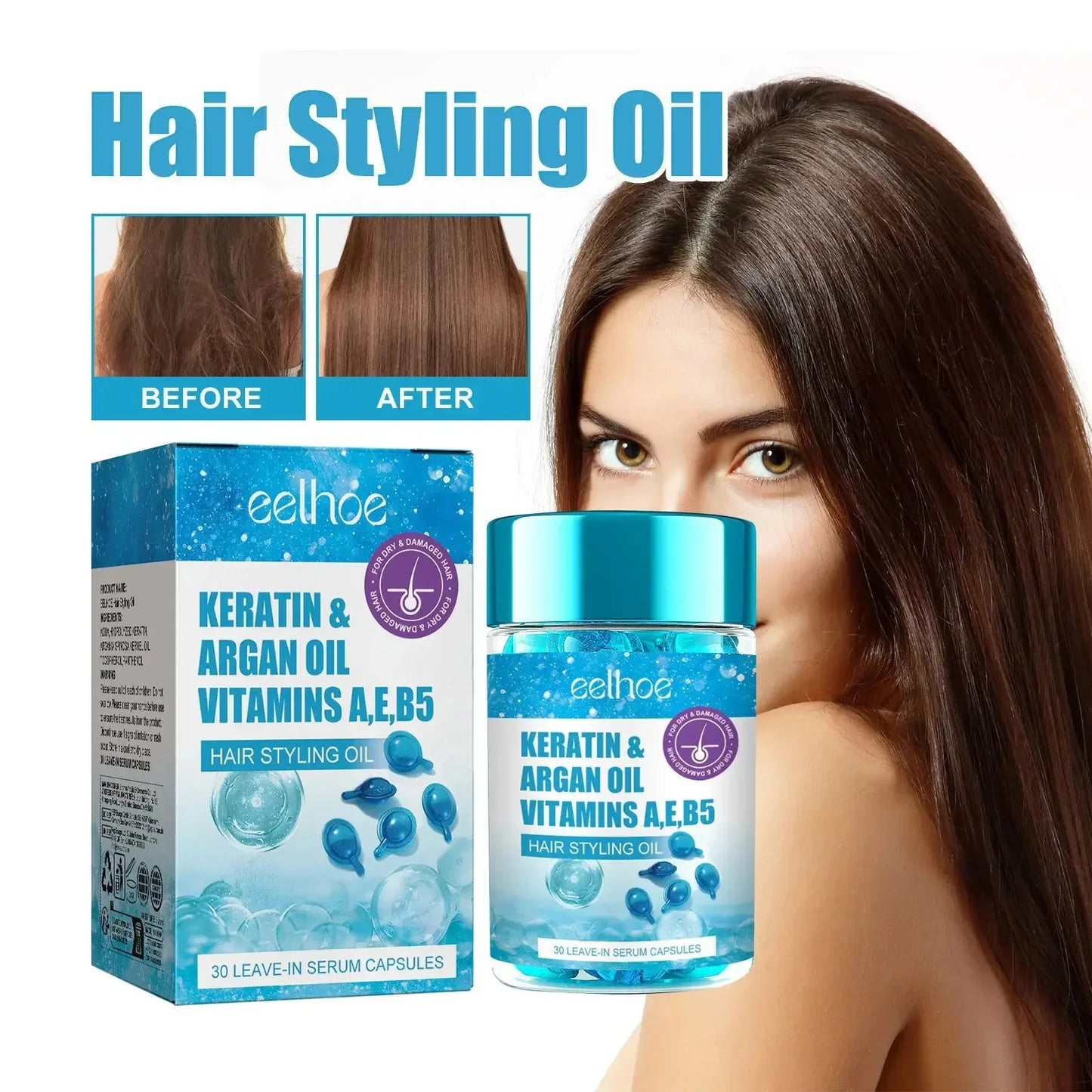 Magic Hair Vitamin Capsules with Keratin Oil – Fast Restore for Soft, Smooth, Shiny Hair & Deep Moisturizing Frizzy Scalp Care
