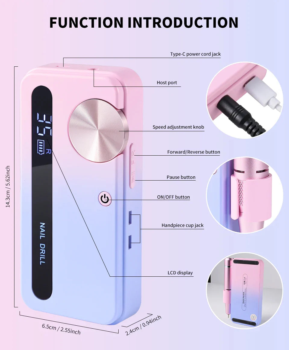 35000RPM Electric Nail Drill – Professional Rechargeable Nail File for Gel Nails, Portable Manicure Tool