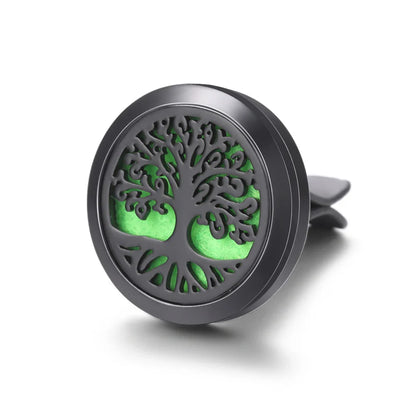 All-Black Tree of Life Car Air Freshener – Stainless Steel Aromatherapy Essential Oil Diffuser Locket Pendant