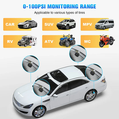 Car TPMS Bluetooth 5.0 Tire Pressure Monitoring System – Motorcycle & Car Tyre Sensor with iOS/Android App Display